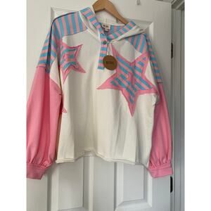 Bibi Pink Blue Stars Hoodie NWT